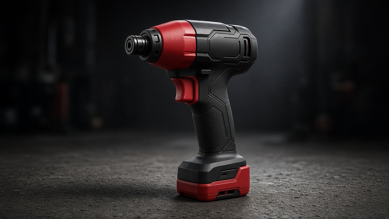 Red and black Hexjaw hex driver standing on concrete