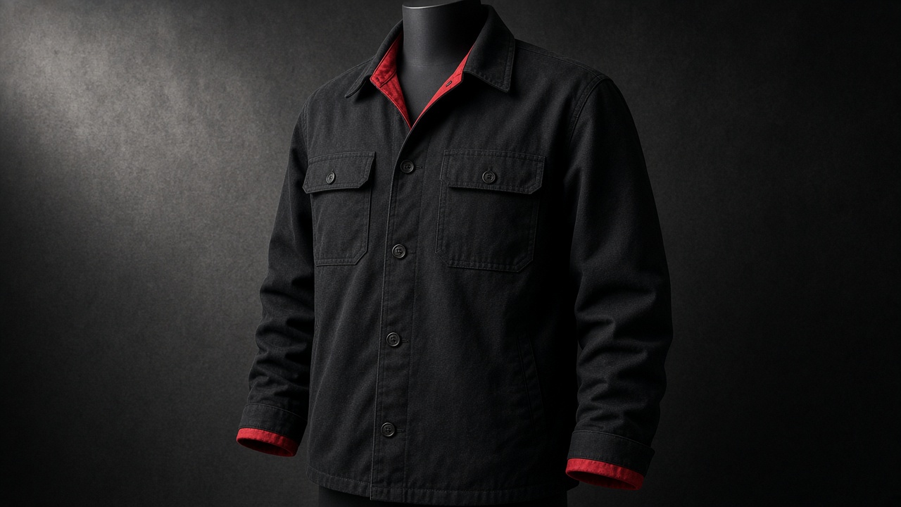 Black Hexjaw shirt jacket with red collar lining