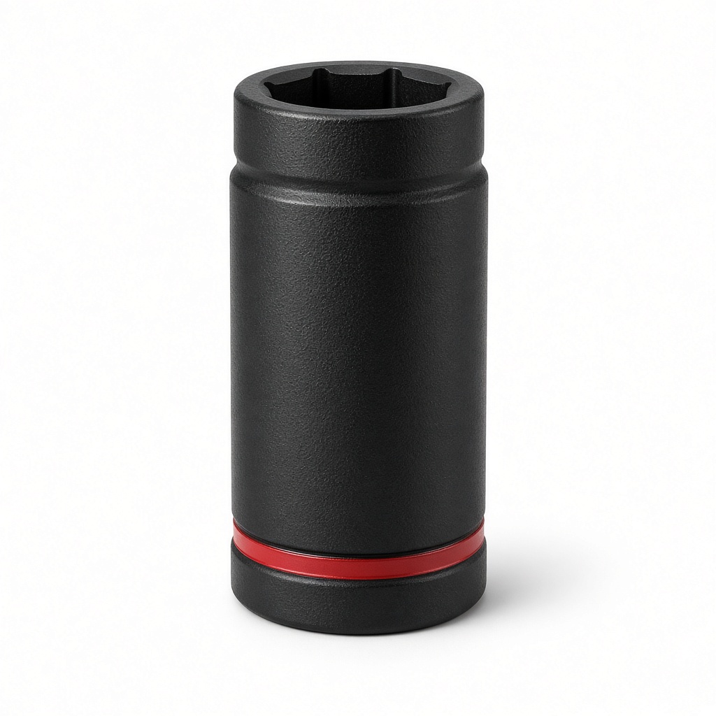 Deep black impact socket with a red band